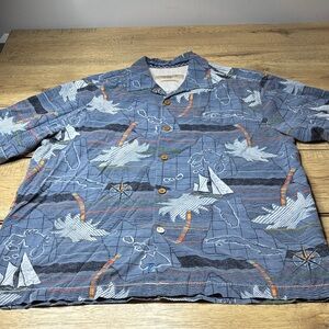 Men's Tommy Bahama 100% Silk Nautical Print Shirt Size Medium